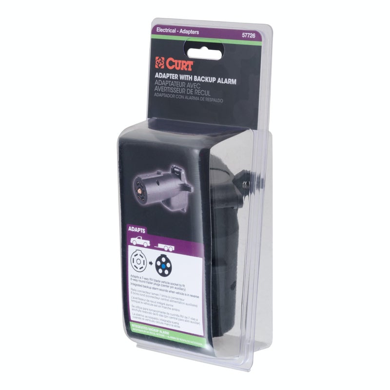 CURT 57726 7-Way RV Blade Vehicle-Side to 6-Way Round Trailer Wiring Adapter with Backup Alarm, Center Pin Auxiliary Power, 1 Count (Pack of 1) - Image 3